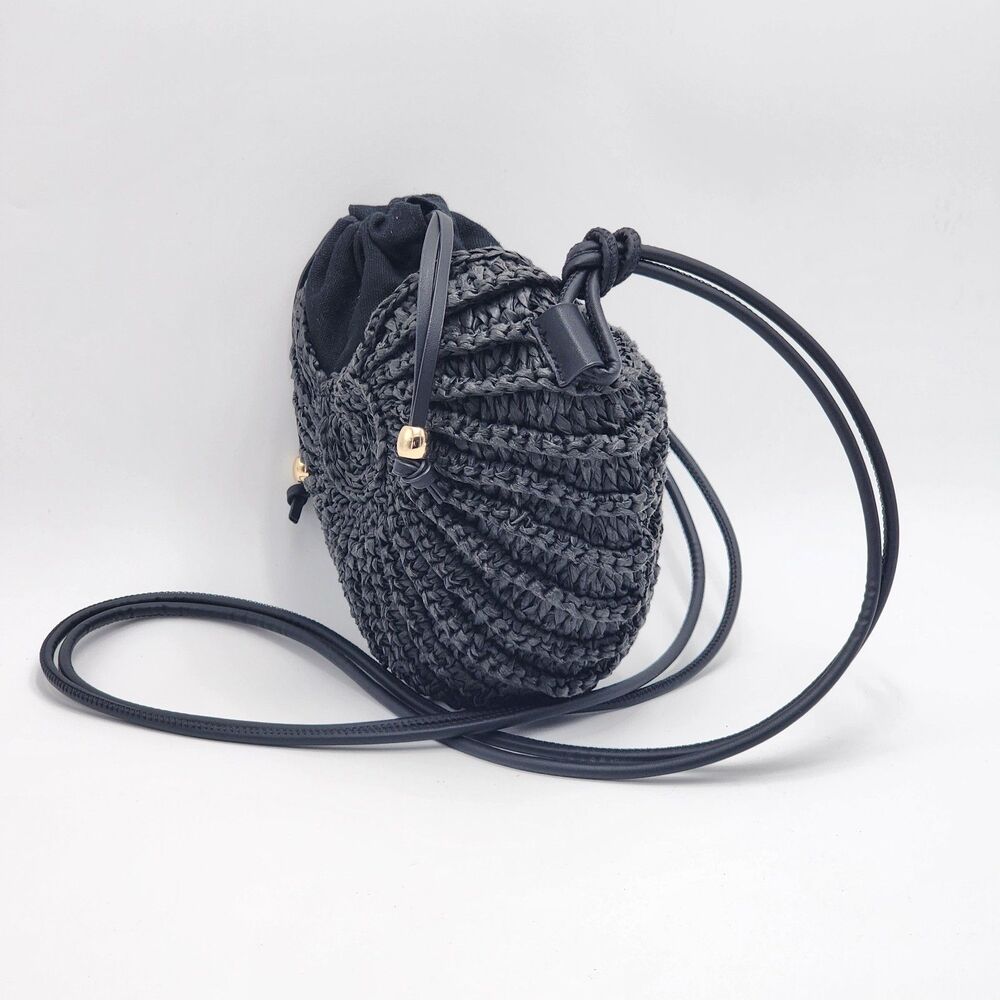 H&M RARE Shell Shaped Straw Rattan Drawstring Crossbody Bag - Picture 2 of 11